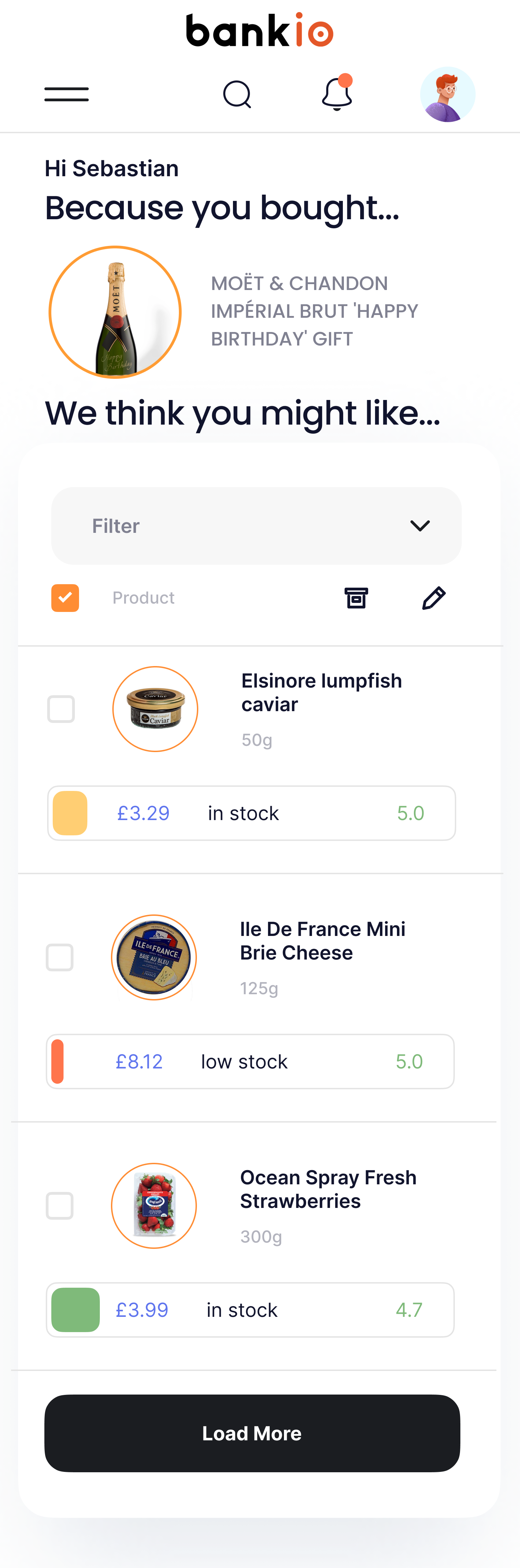 Product Recommendations Screenshot